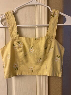 Forever 21- Yellow Floral Embroidered Crop Top - Women's